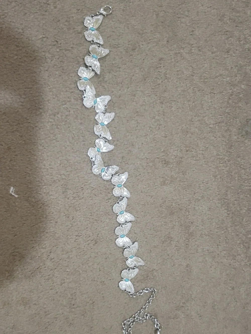Silver Butterfly Chain Belt with Aqua Accents